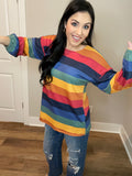 XL XXL 3X Paint Of Colors Puff Striped Sleeve Top