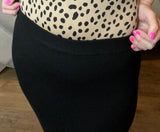 S M XL High-Waisted Solid Knit Pencil Skirt