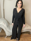 M XL Black Surplice Knit Jumpsuit