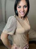 S M XL Sequin Sleeves & Side Slits Fun Top