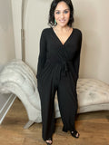 M XL Black Surplice Knit Jumpsuit