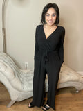 M XL Black Surplice Knit Jumpsuit