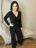 M XL Black Surplice Knit Jumpsuit