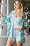 S-3X Mint Floral Quarter Sleeve Open Cardigan
