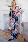 S M XL Floral Black Maxi Dress