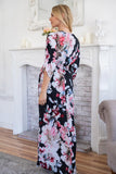 S M XL Floral Black Maxi Dress