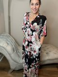 S M XL Floral Black Maxi Dress