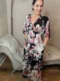 S M XL Floral Black Maxi Dress