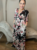 S M XL Floral Black Maxi Dress