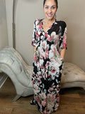 S M XL Floral Black Maxi Dress