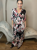 S M XL Floral Black Maxi Dress