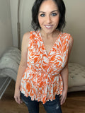 S M XL Sleeveless Fun Orange Floral Preplum Top