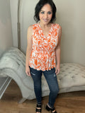 S M XL Sleeveless Fun Orange Floral Preplum Top