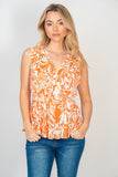 S M XL Sleeveless Fun Orange Floral Preplum Top
