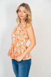 S M XL Sleeveless Fun Orange Floral Preplum Top