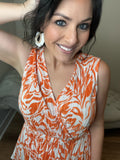 S M XL Sleeveless Fun Orange Floral Preplum Top