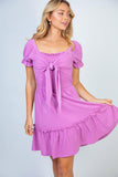 S M L XL Lavender Smocked Bodice Tied Lightweight Dress