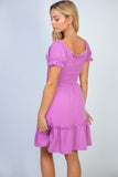 S M L XL Lavender Smocked Bodice Tied Lightweight Dress