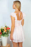S M L Light Pink Ruffle Shoulder Swiss Dot Dress