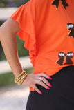 PREORDER - Jess Lea Sideline Sparkle Ruffle Top - Orange