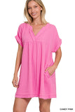 S M Raw Edge Distressed Gauze V-Neck Dress