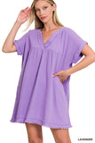 S M Raw Edge Distressed Gauze V-Neck Dress