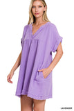S M Raw Edge Distressed Gauze V-Neck Dress