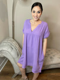 S M Raw Edge Distressed Gauze V-Neck Dress