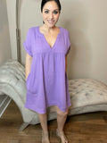 S M Raw Edge Distressed Gauze V-Neck Dress
