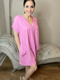 S M Raw Edge Distressed Gauze V-Neck Dress