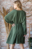 S XL XXL XXXL Dolman Balloon Sleeve Olive V-Neck Dress