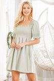 S M XXL XXXL Dusty Mint Puffy Sleeve Lace Trimmed Square Neck Dress