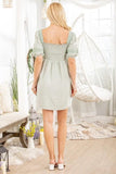 S M XXL XXXL Dusty Mint Puffy Sleeve Lace Trimmed Square Neck Dress