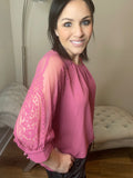 S M XL Raglan Shorter Mauve Laced Cuffed Sleeve