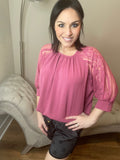 S M XL Raglan Shorter Mauve Laced Cuffed Sleeve