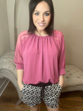 S M XL Raglan Shorter Mauve Laced Cuffed Sleeve