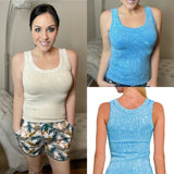 S-XL Two Way Washed Ribbed Tank Top