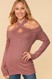 S Criss Cross Banded Cut Out Halter Cold Shoulder