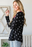 XXL  Seeing Stars V-Neck Distressed Star Long Sleeve with Pink POP