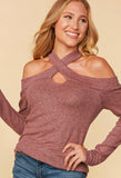 S Criss Cross Banded Cut Out Halter Cold Shoulder