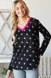 XXL  Seeing Stars V-Neck Distressed Star Long Sleeve with Pink POP