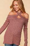 S Criss Cross Banded Cut Out Halter Cold Shoulder