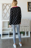 XXL  Seeing Stars V-Neck Distressed Star Long Sleeve with Pink POP