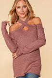 S Criss Cross Banded Cut Out Halter Cold Shoulder