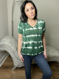 Dark Green Tie Dye Striped V-Neck Top