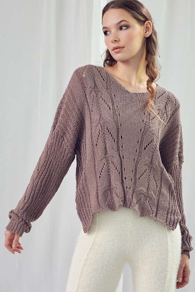 S Mocha Patterned Knit Sweater