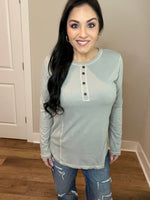 S-3X - Long Sleeved Ribbed Faux Button Top