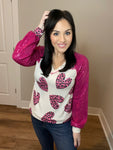 XXL XXXL Long Sleeve Sequin Puff Animal Heart Top