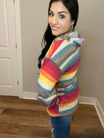 S-3X Rainbow Colored Striped Balloon Sleeve Hoodie