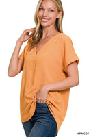 Zenana Apricot Dolman Woven Short Sleeve Top